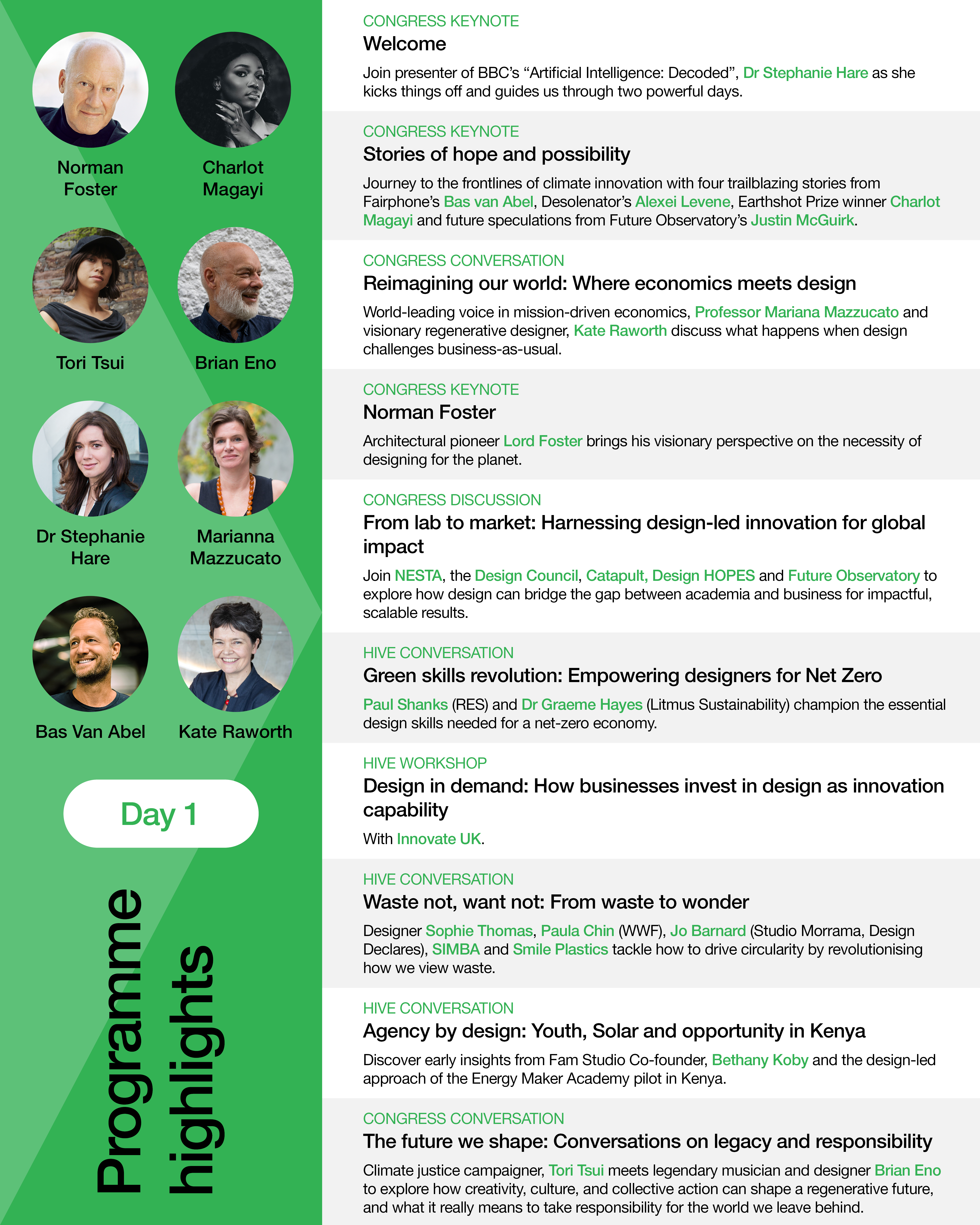 Day 1 Programme highlights